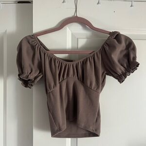 Elegant Brown Puff Sleeve Top